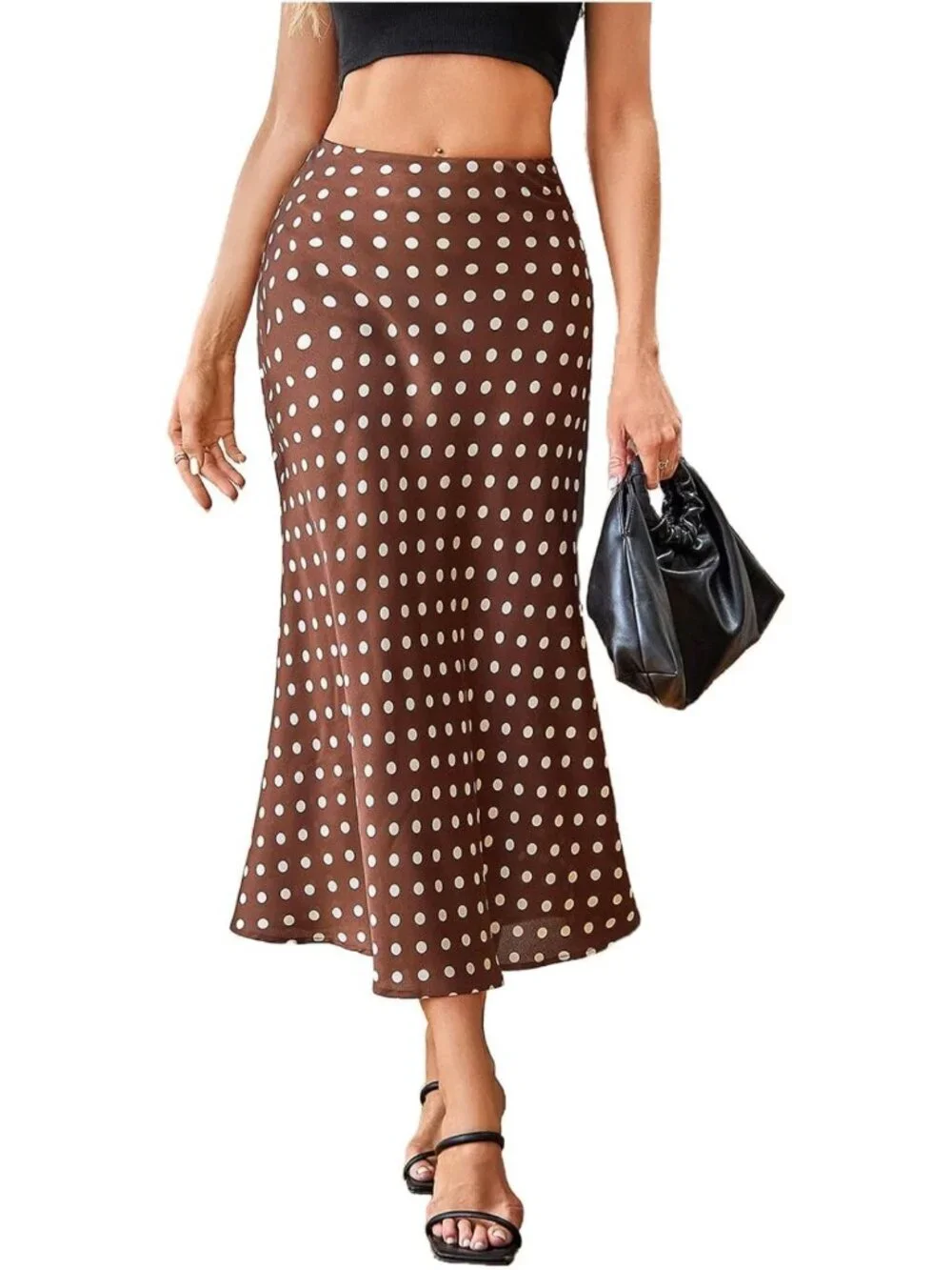 Elegant Polka Dot Maxi Skirt | High Waist Satin Ruffle A-Line | Summer Style
